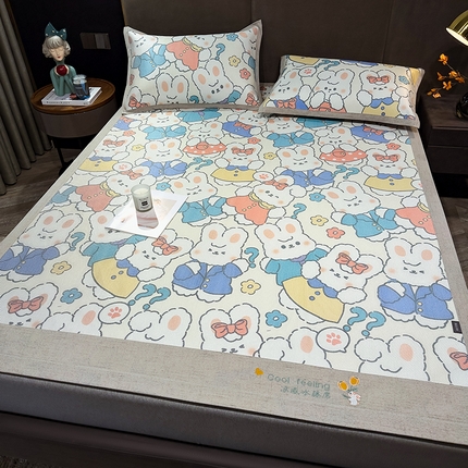 摩妮卡 2025新款数码印花冰藤席床席款三件套 彼得兔