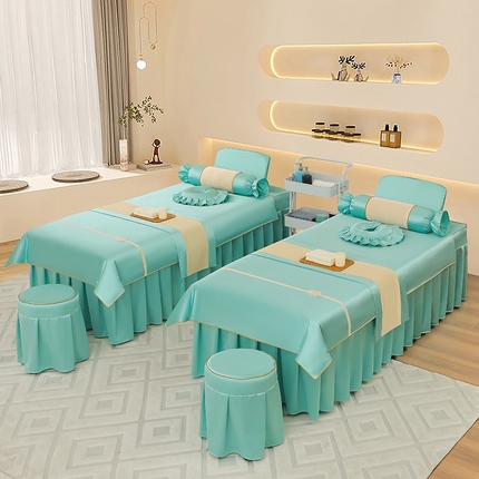 芙怡 2025春夏新款8028款冰丝绒美 容床罩-小花系列 小花-湖蓝