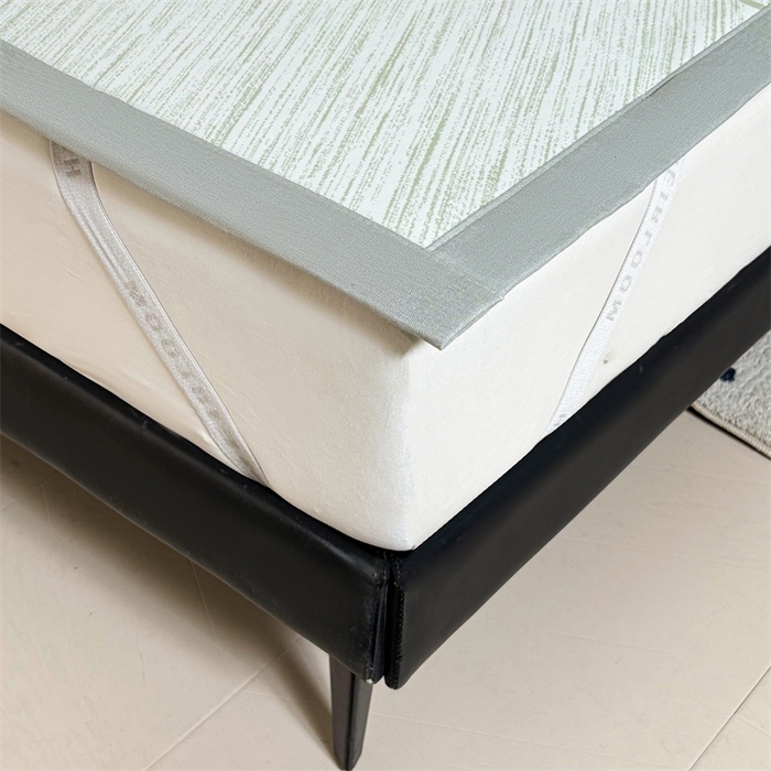 91家纺网 家纺一手货源 找家纺 雯豆2025中分子PE凉感冰丝凉席三件套平铺绑带款席子 银杏叶PE席-绿-1