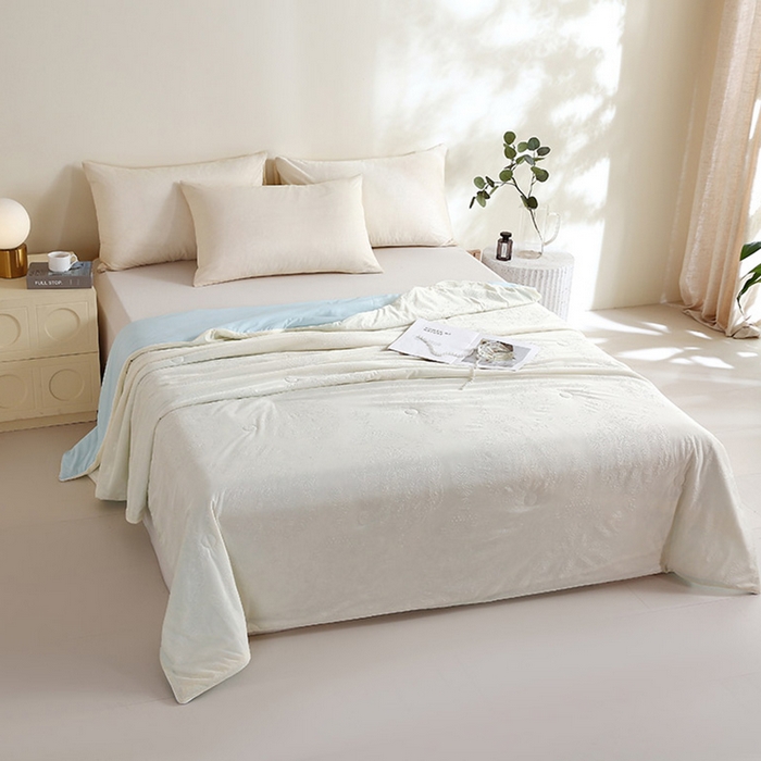 91家纺网 家纺一手货源 找家纺 品乐家纺 2025新款凉感A类可水洗抗菌冰冰被夏被夏凉被空调被被子被芯 冰冰被米纹+蓝