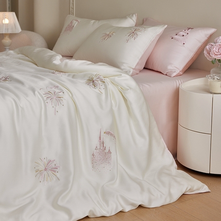 安莱生活 2025兰精进口60S天丝绣花四件套 烂漫花火-粉