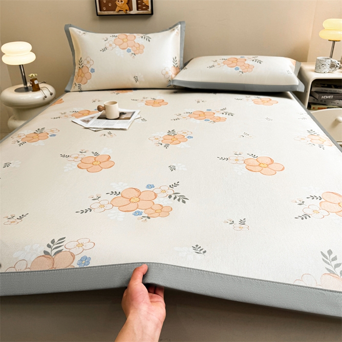 91家纺网 家纺一手货源 找家纺 雯豆2025夏季新品冰藤印花凉席三件套平铺绑带款冰丝凉席三件套 冰藤席-绑带款-邂逅