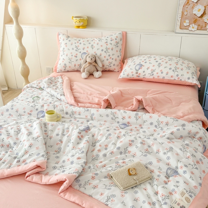 91家纺网 家纺一手货源 找家纺 梦舒羽2025新款小清新系列水洗棉夏被 盛夏花园