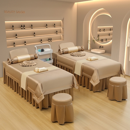 芙怡 2025春夏新款8028款冰丝绒美 容床罩-一字绣系列 一字绣-咖啡色