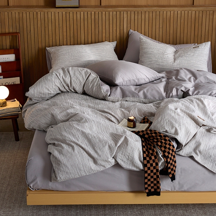 91家纺网 家纺一手货源 找家纺 安莱生活 2025 全棉立体色织提花四件套 摩卡灰