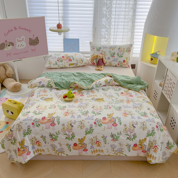 91家纺网 家纺一手货源 找家纺 贝扬思 2025新款水洗皱皱纱系列夏被夏凉被空调被（风格一） 蘑菇小熊