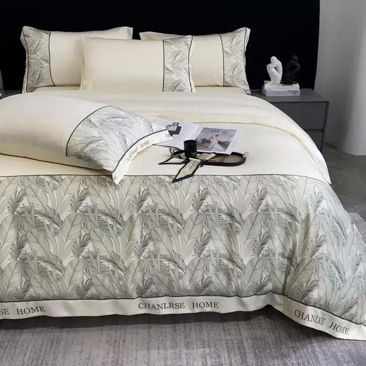 91家纺网 家纺一手货源 找家纺 花愿（原花纪） 2025新款水洗冰丝印花四件套 西雅图 奶昔白