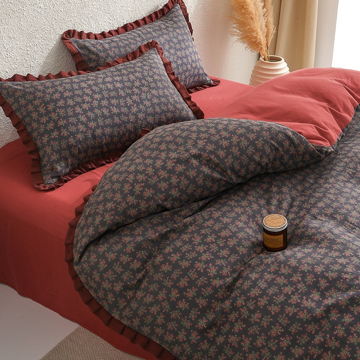 91家纺网 家纺一手货源 找家纺 2025新款A类纯棉双层纱皱皱纱花边四件套（复古风） 希语