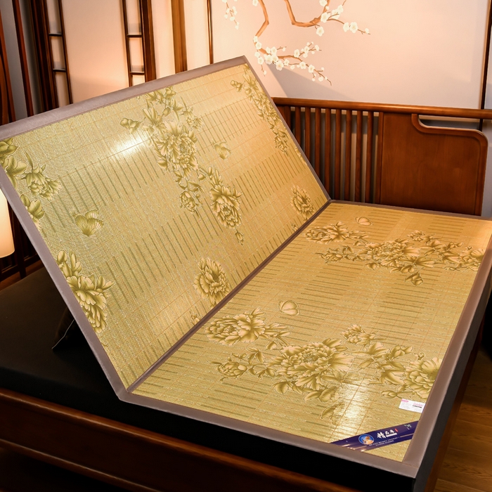 91家纺网 家纺一手货源 找家纺 苏迪凉席竹席2025新款竹席凉席冰丝席碳化双面印花藤草席 蝶恋花-浅绿