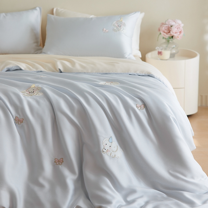 91家纺网 家纺一手货源 找家纺 安莱生活 2025兰精进口60S天丝绣花四件套 乐萌小象