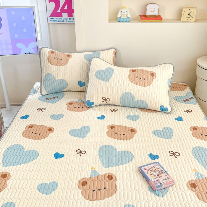 91家纺网 家纺一手货源 找家纺 川悦生活 2025新款小阪凉感丝印花凉席 小熊奶昔