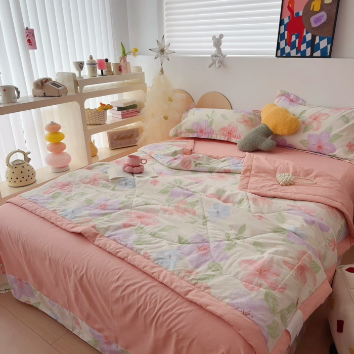 91家纺网 家纺一手货源 找家纺 于果 2025新款全棉纯棉夏被夏凉被空调被四件套 花语绮梦