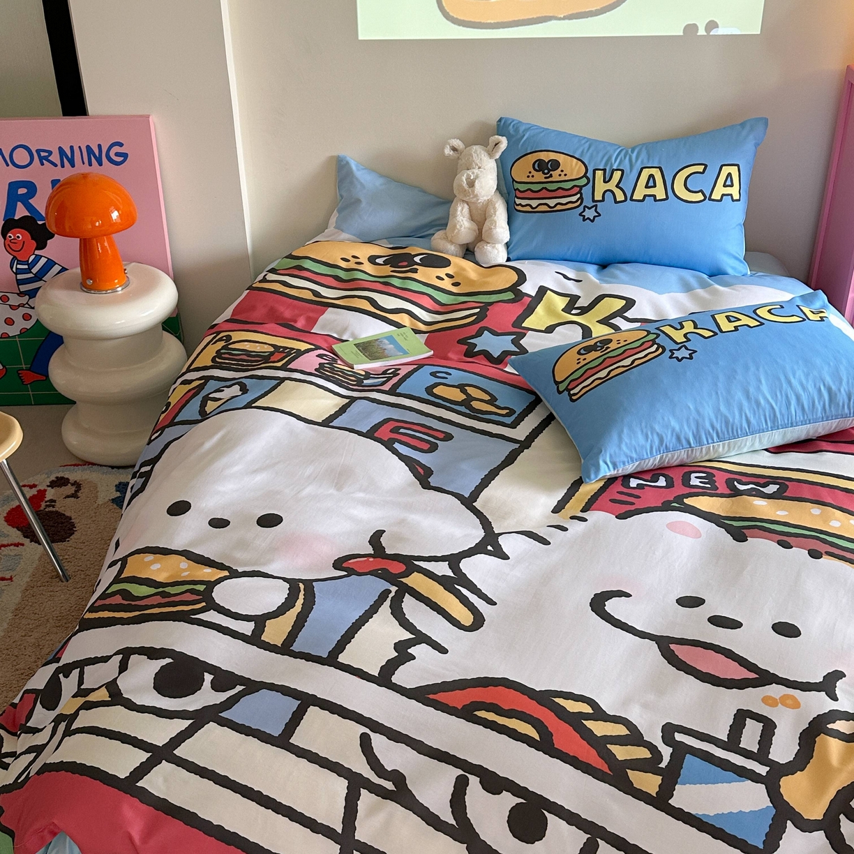 91家纺网 家纺一手货源 找家纺 美乐迪家纺 2025新款大版全棉四件套 汉堡伙伴