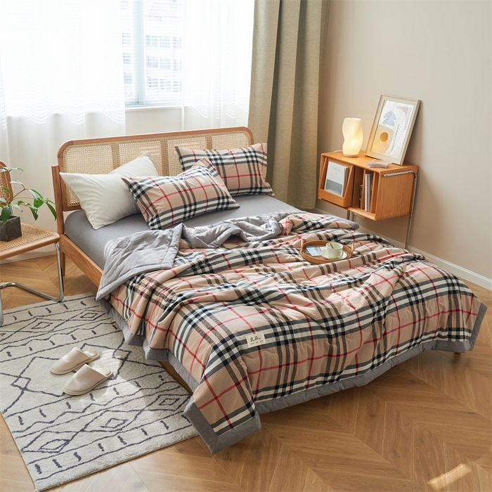 91家纺网 家纺一手货源 找家纺 2025新款A类纯棉水洗棉色织棉花夏被四件套全棉空调被夏凉被 苏格兰