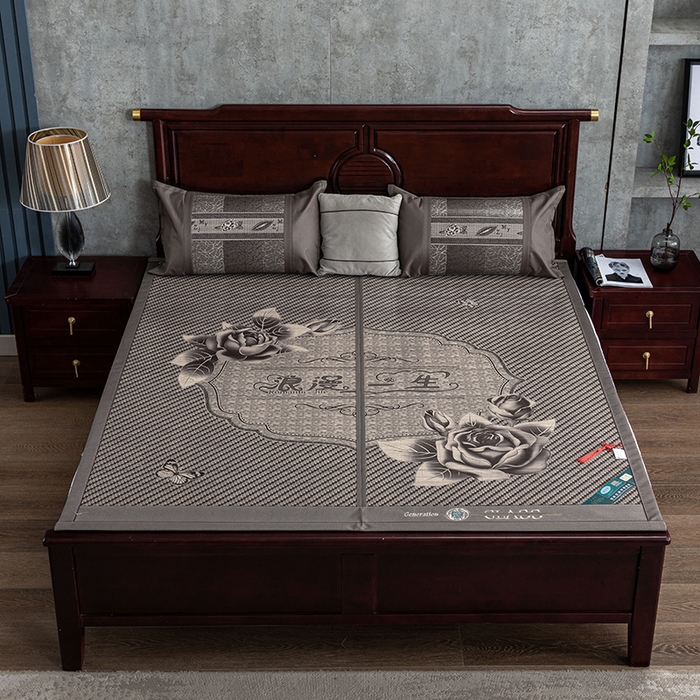 91家纺网 家纺一手货源 找家纺 苏迪凉席竹席2025新款竹席凉席冰丝席碳化双面印花藤草席 浪漫一生 灰