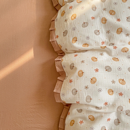 忆生活家纺 2025新款全棉韩版双层纱花边款四件套 奶油南瓜