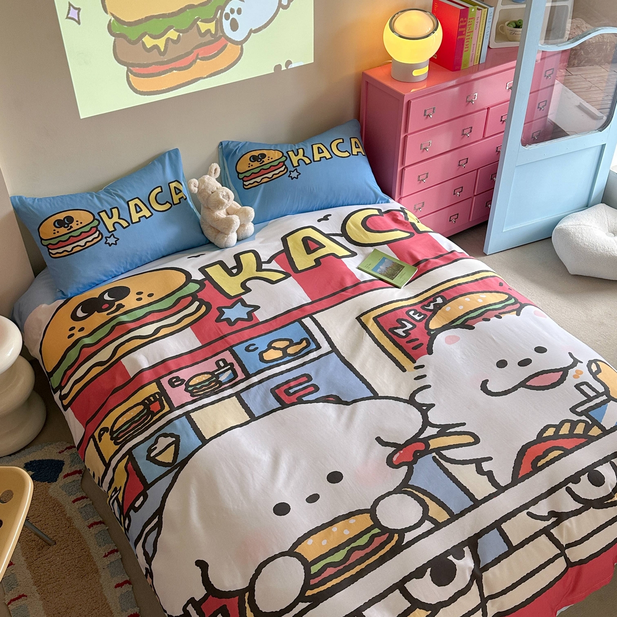 91家纺网 家纺一手货源 找家纺 美乐迪家纺 2025新款大版全棉四件套 汉堡伙伴