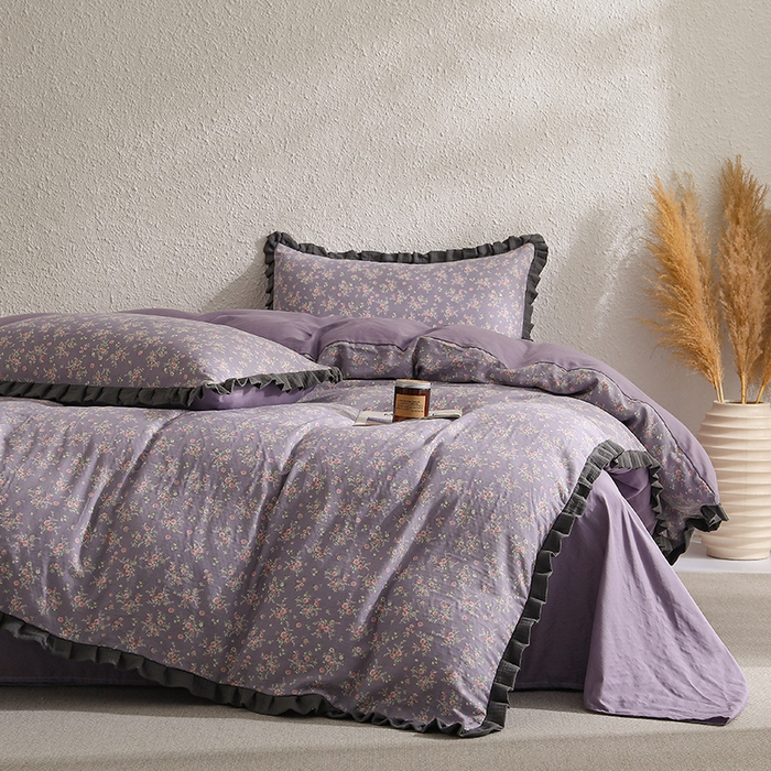 91家纺网 家纺一手货源 找家纺 2025新款A类纯棉双层纱皱皱纱花边四件套（复古风） 花奴