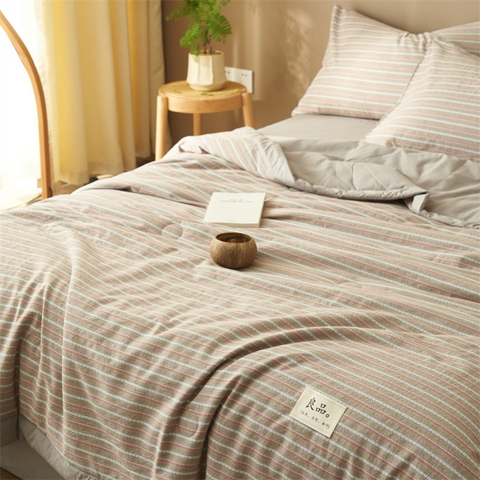 91家纺网 家纺一手货源 找家纺 （总）金鹰 2025新款A类纯棉提花条纹水洗棉大豆全棉夏被空调被四件套