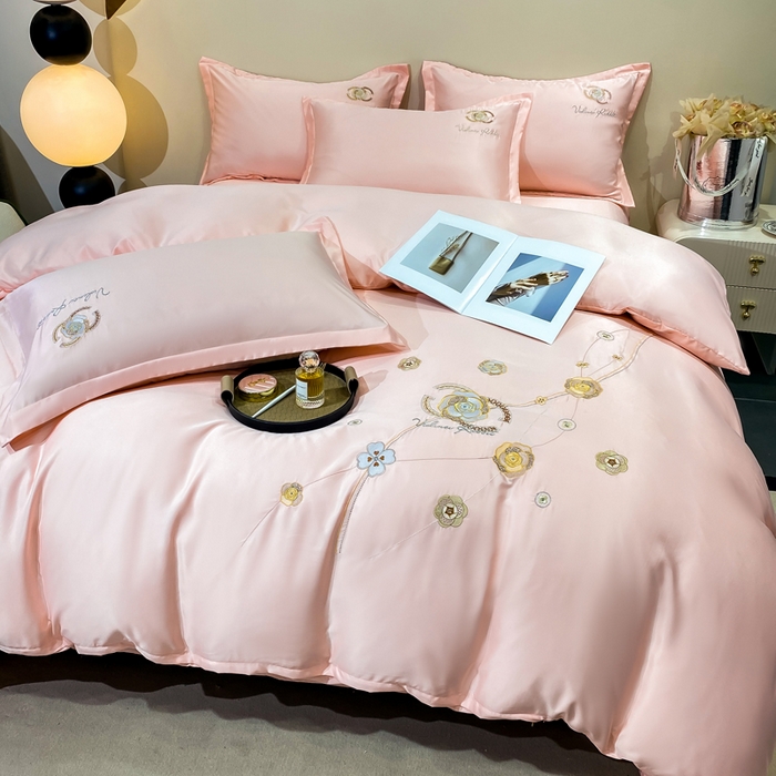 91家纺网 家纺一手货源 找家纺 慧菲 2025新款轻奢水洗天丝四件套-伊恋 伊恋-粉