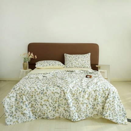 91家纺网 家纺一手货源 找家纺 朵美 2025新款50支天丝印花夏被+夏被四件套 烂漫-黄