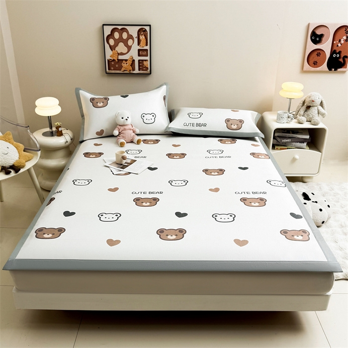 91家纺网 家纺一手货源 找家纺 （总）雯豆2025夏季新品冰藤印花凉席三件套平铺绑带款冰丝凉席三件套