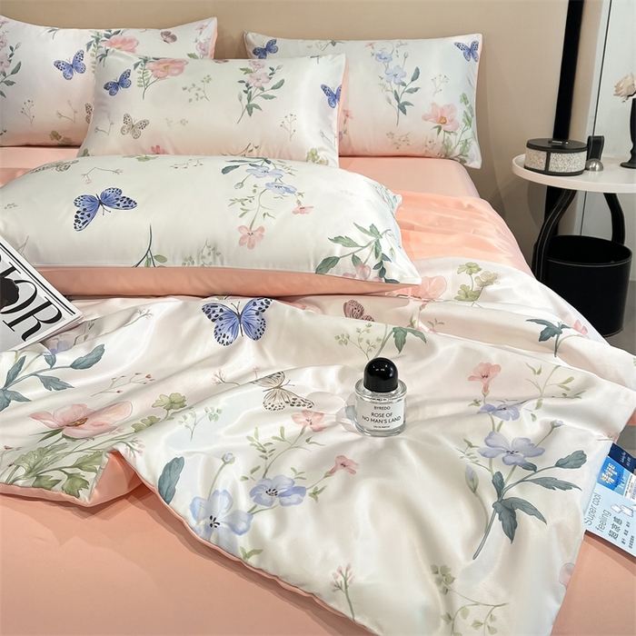 91家纺网 家纺一手货源 找家纺 笙意家纺  2025新款水洗真丝数码印花暗盒款夏被 蝶舞花