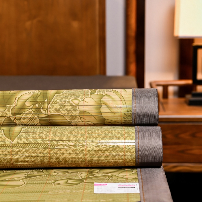 91家纺网 家纺一手货源 找家纺 苏迪凉席竹席2025新款竹席凉席冰丝席碳化双面印花藤草席 蝶恋花-浅绿