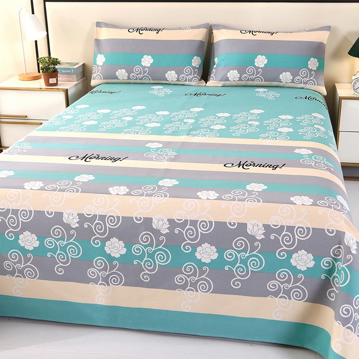 91家纺网 家纺一手货源 找家纺 望淮家纺 2025新款老粗布凉席床单三件套 早安绿