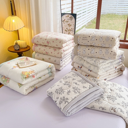 91家纺网 家纺一手货源 找家纺 （总）易博 2025新款100% 棉花小清新双层纱新疆棉夏被夏凉被空调被棉花被（带买家秀）