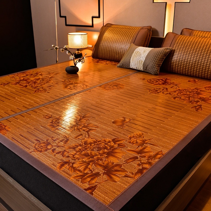 91家纺网 家纺一手货源 找家纺 苏迪凉席竹席2025新款竹席凉席冰丝席碳化双面印花藤草席 蝶恋花-棕