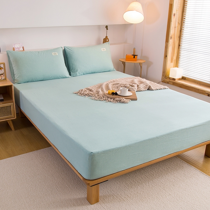 91家纺网 家纺一手货源 找家纺 柠萌家居 2025新款A类全棉色织水洗棉单床笠 浅绿