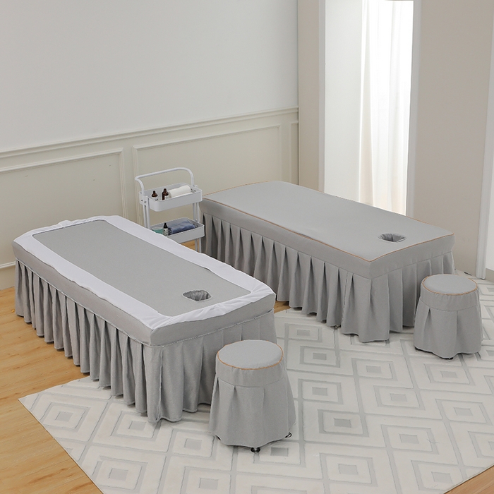 91家纺网 家纺一手货源 找家纺 芙怡 2025春夏新款8026款棉麻绒美 容床罩-角花系列 角花-灰色