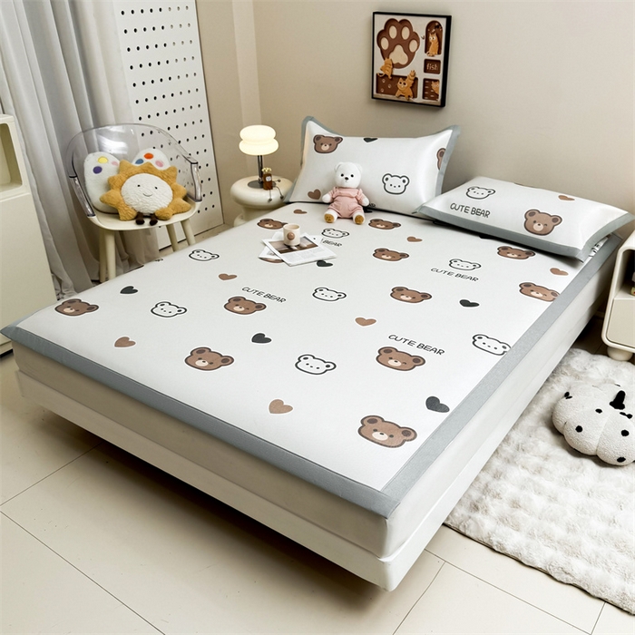 91家纺网 家纺一手货源 找家纺 （总）雯豆2025夏季新品冰藤印花凉席三件套平铺绑带款冰丝凉席三件套