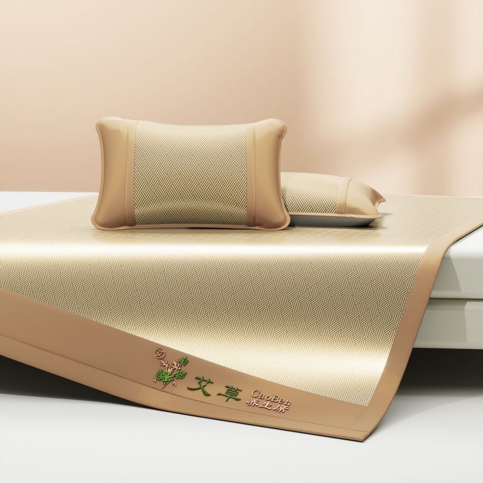 91家纺网 家纺一手货源 找家纺 2025新款艾草养生席凉席冰丝席-饼干花系列 太妃咖-床席