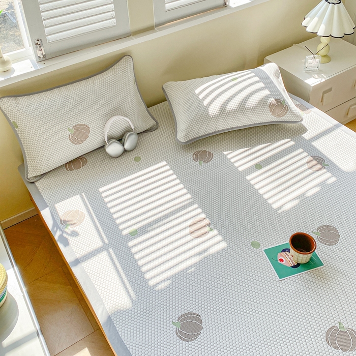 91家纺网 家纺一手货源 找家纺 缦卡琳家纺 2025新款按摩豆豆凉席三件套 小南瓜咖色