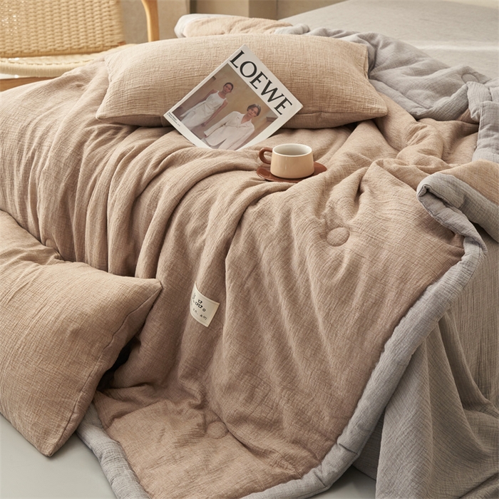 91家纺网 家纺一手货源 找家纺 （总）金鹰2025新款A类纯棉皱皱纱大豆夏被四件套全棉夏凉被空调被