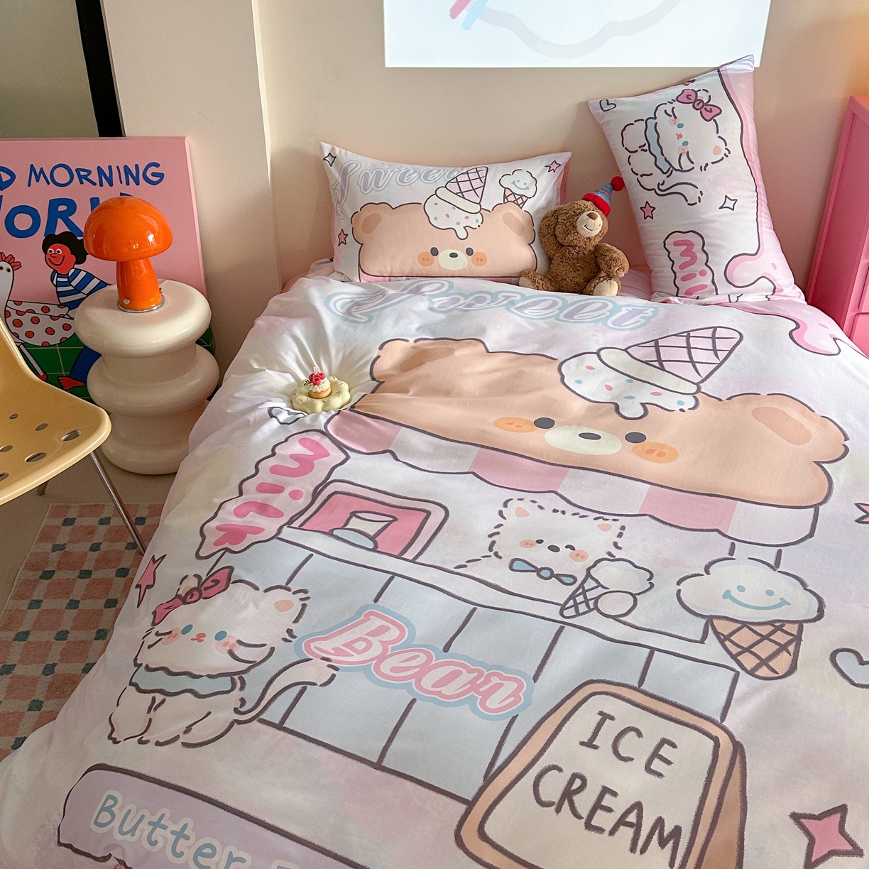 91家纺网 家纺一手货源 找家纺 美乐迪家纺 2025新款大版全棉四件套 冰淇淋小站