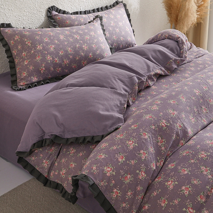 91家纺网 家纺一手货源 找家纺 2025新款A类纯棉双层纱皱皱纱花边四件套（复古风） 伊人诺兰