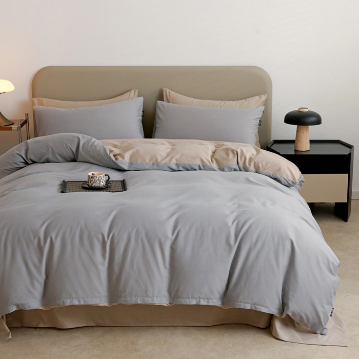 91家纺网 家纺一手货源 找家纺 2025年纯色双拼60支纯棉被套 浅灰+岩石灰