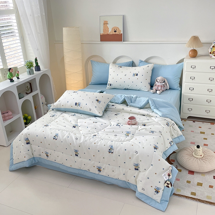 91家纺网 家纺一手货源 找家纺 宜家坊 2025新款全棉夏被碎花卡通小清新简约纯棉夏凉被夏被四件套三件套 波点小象