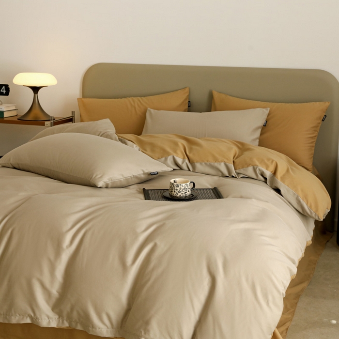 91家纺网 家纺一手货源 找家纺 2025年纯色双拼60支纯棉被套 岩石灰+卡其