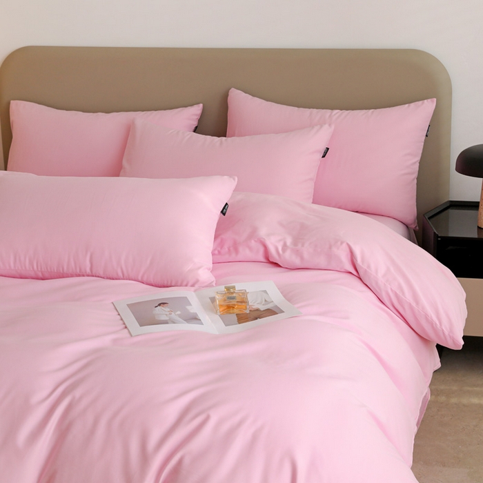 91家纺网 家纺一手货源 找家纺 2025年纯色双拼60支纯棉被套 白桃粉