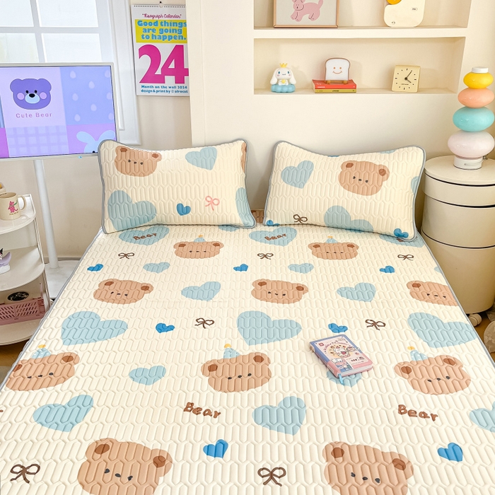 91家纺网 家纺一手货源 找家纺 川悦生活 2025新款小阪凉感丝印花凉席 小熊奶昔