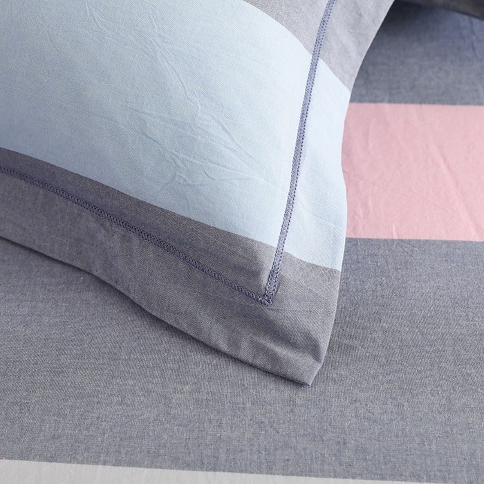 91家纺网 家纺一手货源 找家纺 木易家居 2025新款全棉色织水洗棉四件套海伦-蓝