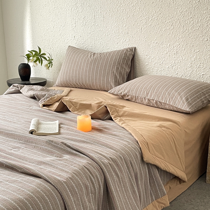 91家纺网 家纺一手货源 找家纺 吾诺 2025 全棉色织提花水洗棉大豆夏被子被芯全棉夏被四件套夏凉被空调被 摩卡咖