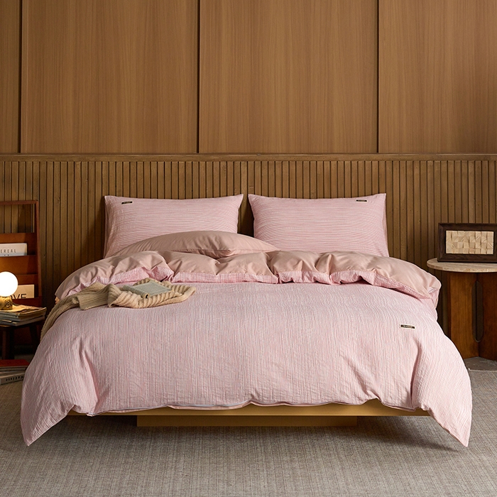 91家纺网 家纺一手货源 找家纺 安莱生活 2025 全棉立体色织提花四件套 摩卡粉