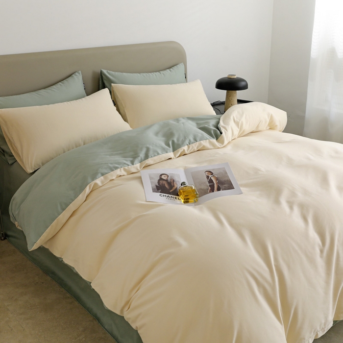91家纺网 家纺一手货源 找家纺 2025年纯色双拼60支纯棉被套 奶白+抹茶绿