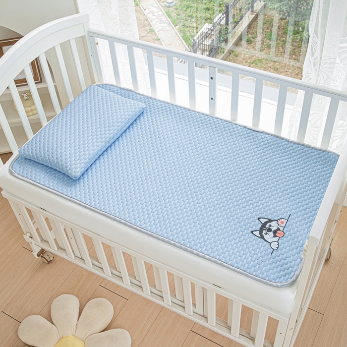 91家纺网 家纺一手货源 找家纺 宅部落 2025新款凉感豆豆儿童卡通凉席 哈士奇-深蓝