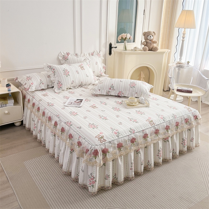 91家纺网 家纺一手货源 找家纺  十个点 2025新款全棉纯棉蕾丝花边床裙 米朵熊